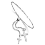 Sterling Silver Rhodium-plated Two Cross to Adjustable Bolo Bracelet