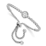 Sterling Silver Rhodium-plated Bezel-set and Halo CZ Adjustable Bolo Bracelet
