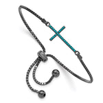 Sterling Silver Black-Rhodium Dyed Blue Howlite Cross Adjustable Bolo Bracelet