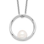 Sterling Silver Rhodium-plated 7- White Round Freshwater Cultured Pearl Necklace
