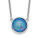 Sterling Silver Rhodium-plated Round Lab Created Blue Opal Necklace