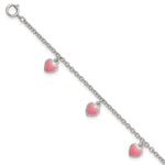 Sterling Silver Rhodium-plated Enameled Hearts with Extension Bracelet