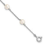 Sterling Silver Rhodium-plated 5- White Semi-Round Freshwater Cultured Pearl 3-Station 4 Inch Bracelet