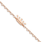 Sterling Silver Rose-tone Princess Crown Heart Link Children's Bracelet