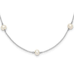 Sterling Silver Rhodium-plated 5- White Semi-Round Freshwater Cultured Pearl 5-Station 12 Inch Necklace