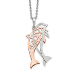 Sterling Silver Rose-tone Diamond-cut Dolphin w/ ext. Necklace