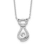 Sterling Silver Rhodium-plated CZ Cat with Extension Necklace