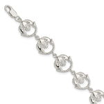 Sterling Silver Polished and Textured Claddagh Link Bracelet