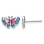 Sterling Silver Rhodium-plated Madi K Polished Pink & Blue Enameled Butterfly Post Earrings
