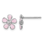 Sterling Silver Madi K Rhodium-plated Polished Pink Enamel & Crystal Flower Post Earrings