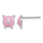 Sterling Silver Madi K Rhodium-plated Polished Enameled Pink Pig Post Earrings