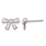 Sterling Silver Madi K Rhodium-plated Pink Enamel Bow Post Earrings