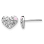 Sterling Silver Madi K Rhodium-plated Pink Enamel & Crystal Heart Post Earrings