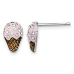 Sterling Silver Madi K Rhodium-plated Polished Pink & Brown Enameled & Crystal Ice Cream Post Earrings