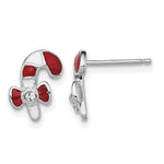 Sterling Silver Madi K Rhodium-plated Polished Enameled Red and White with Crystal Accent Candy Cane Post Earrings