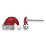 Sterling Silver Madi K Rhodium-plated Polished Enameled Red and White with Crystal Trim Santa Hat Post Earrings