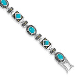 Sterling Silver Rhodium-plated Lab Created Turquoise and Marcasite Bracelet