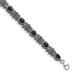 Sterling Silver Rhodium-plated Marcasite and Oval Onyx Cabochon Bracelet