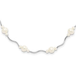 Sterling Silver Rhodium-plated 3- White Near-Round Freshwater Cultured Pearl 13-Station with Extension Necklace