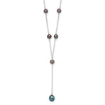 Sterling Silver Rhodium-plated 6- Black Teardrop and Semi-Round Freshwater Cultured Pearl 6-Station Y-Drop Necklace