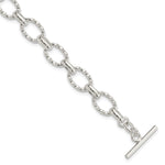 Sterling Silver Polished Textured Fancy Link Toggle Bracelet