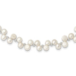 Sterling Silver 7- White Button Freshwater Cultured Pearl with Extension Necklace