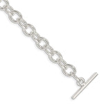 Sterling Silver Solid Fancy Rolo Link Toggle Bracelet