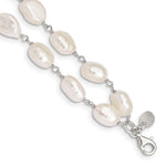 Sterling Silver 10- White Baroque Freshwater Cultured Pearl 2-Strand with Extension Bracelet