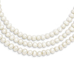 Sterling Silver Triple Strand White FW Cultured Pearl Necklace