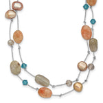 Labradorite/Red Moonstone/Freshwater Cultured Pearl/Crystal 2-Strand Necklace