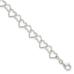 Sterling Silver Polished Fancy Heart Link Bracelet