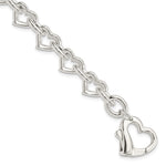 Sterling Silver Polished Fancy Heart Link Bracelet