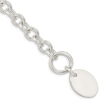 Sterling Silver Engravable 25x Oval Disc Fancy Cable Link Toggle Bracelet