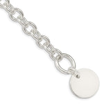 Sterling Silver Engravable Round Disc Rolo Link Toggle Bracelet