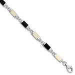 Sterling Silver Rhodium-plated Onyx/Mother Of Pearl Bracelet