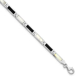 Sterling Silver Rhodium-plated Rectangle Onyx and Mother of Pearl Bracelet