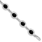 Sterling Silver Rhodium-plated Fancy Polished Oval Onyx Bracelet