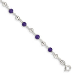 Sterling Silver Polished Amethyst Beaded Bracelet