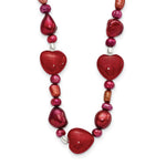 Sterling Silver Red Jade Hearts and Freshwater Cultured Pearl Necklace