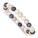8- White/Peach/Black Near-Round Freshwater Cultured Pearl Stretch Bracelet