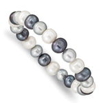 8- White/Grey/Black Near-Round Freshwater Cultured Pearl Stretch Bracelet