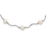 Sterling Silver Rhodium-plated 6- White Near-Round Freshwater Cultured Pearl 18-Station Necklace