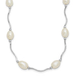 Sterling Silver Rhodium-plated 6- White Rice Freshwater Cultured Pearl 16-Station Necklace
