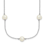 Sterling Silver Rhodium-plated 7- White Near-Round Freshwater Cultured Pearl 7-Station with Extension Necklace