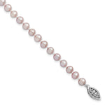 Sterling Silver Rhodium-plated 5- Purple Near-Round Freshwater Cultured Pearl Bracelet