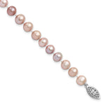 Sterling Silver Rhodium-plated 6- Purple Near-Round Freshwater Cultured Pearl Bracelet