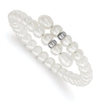 Sterling Silver Rhodium-plated 6- White Button and Rice Freshwater Cultured Pearl Flexible Bracelet