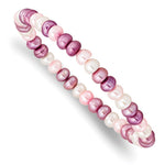 6- White/Lavender/Pink Button Freshwater Cultured Pearl Stretch Bracelet