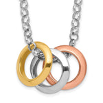 Sterling Silver Rhodium-plated Rose/Gold-Tone Three Movable Circles Necklace