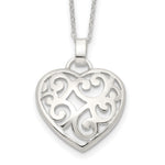 Sterling Silver Polished Filigree Swirl Heart Necklace